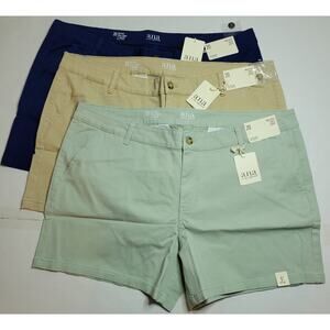 Lot of 3 A.N.A Twill Mid Rise Shorts 5" Inseam Tan Desert Sage Navy Women Sze 20